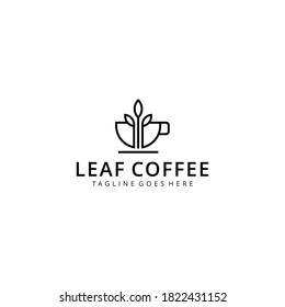 Creative Coffee cup with nature leaf logo design Vector sign illustration template