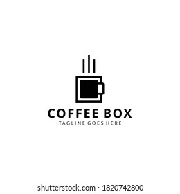 Creative Coffee cup on box logo design Vector sign illustration template