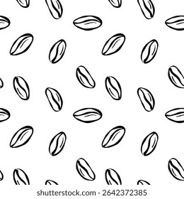 Projeto de padrão de doodle de café criativo com grãos de café artesanais para várias aplicações