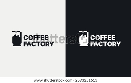 Creative Coffee Factory Logo. Logo cup of coffee and Factory, with Minimalist Style. Coffee Business Logo Icon Symbol Vector Design Inspiration