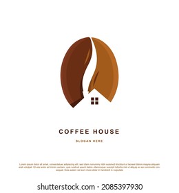 creative coffee house logo design. coffee bean and house vector illustration