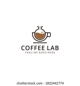 Creative Coffee with lab glass logo design Vector sign illustration template