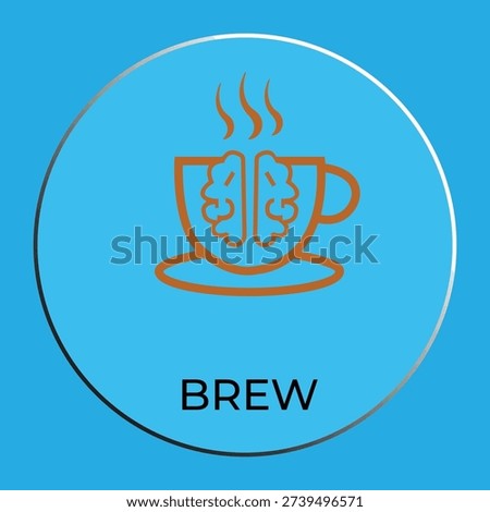 Creative Coffee Logo Design with Brain Icon and Brew Text on Blue Background