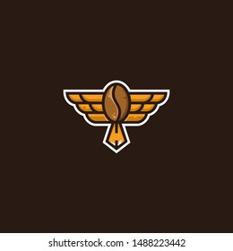 creative coffee logo design inspiration. A combination between coffee beans and wings symbol