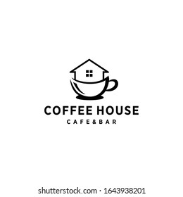 Creative Coffee logo design Vector with house sign illustration template
