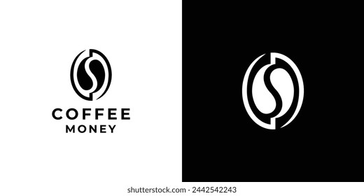 Creative Coffee Money Logo. Kaffeebohnen und Dollars, Münze mit minimalistischem Stil. Coffee Business Logo Symbol Symbol Vektor Design Inspiration.