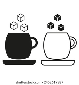 Creative coffee mugs and sugar cubes. Geometric concept icons. Simplistic beverage design. Vector illustration. EPS 10.