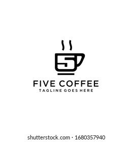 Creative Coffee with number five sign logo design Vector illustration template