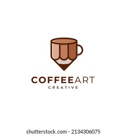 Creative Coffee Pencil Mug Draw Writing Logo Vector Design Inspiration