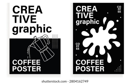Creative Coffee Poster Template Collection Minimal Black And White Beverage Advertising Layout Modern Cafe Promotion Design Artistic Typography Flyer Background Editable Vector Graphic Presentation For Branding Projects
