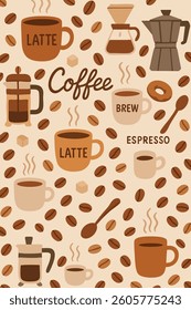 Creative Coffee Print Design in Vector