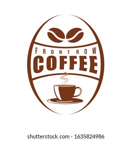 Creative coffee shop logo design element with silhouette of coffee beans and a cup of hot coffee represents the ambiance of a coffee shop