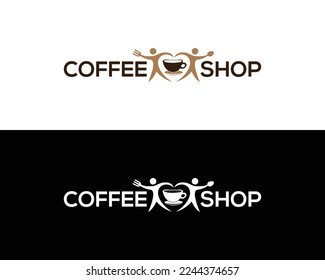 Creative coffee shop logo design.  Restaurant, love place and cafe vector illustration.