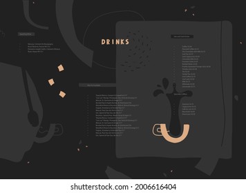 Creative coffee shop menu. Vector template for cafe, restaurant, coffee shop. Black background
