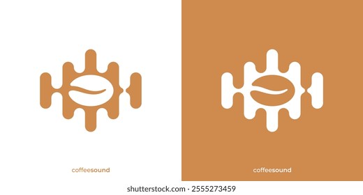 Creative Coffee Sound Logo. Sound Wave and Coffee Bean Icon Graphic. Cafes Logo Design Template.