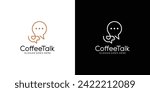 Creative Coffee Talk Logo. Coffe Cup Mug and Bubble Chat with Linear Outline Style Logo for Coffee Shop Business.