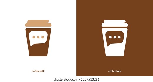 Creative Coffee Talk Logo. Coffee Cup and Bubble Chat Icon Graphic. Drinks Chat Logo Design Template.