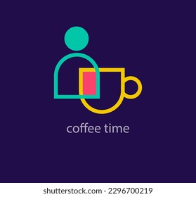 Creative coffee time logo design. Unique design color transitions. Unique coffee human unified logo template. vector