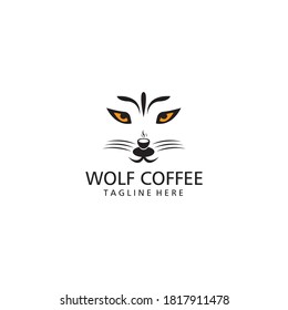 Ilustración vectorial del diseño del logotipo de café y lobo creativo