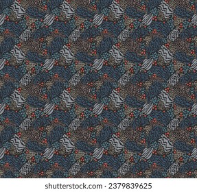 Creative collage of animal skins. Leopard, zebra, tiger. Wool and skin of wild animals. Fashionable modern pattern for wallpaper and fabric. Exotic print in different colors in flat style.