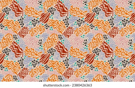 Collage creativo de pieles animales. Leopardo, cebra, tigre. Lana y piel de animales salvajes. Diseño moderno y de moda para papel pintado y tela. Impresión exótica en diferentes colores de estilo plano.