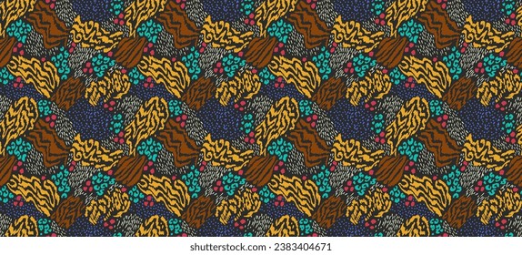 Collage creativo de pieles animales. Leopardo, cebra, tigre. Lana y piel de animales salvajes. Diseño moderno y de moda para papel pintado y tela. Impresión exótica en diferentes colores de estilo plano.