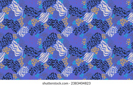 Creative collage of animal skins. Leopard, zebra, tiger. Wool and skin of wild animals. Fashionable modern pattern for wallpaper and fabric. Exotic print in different colors in flat style.