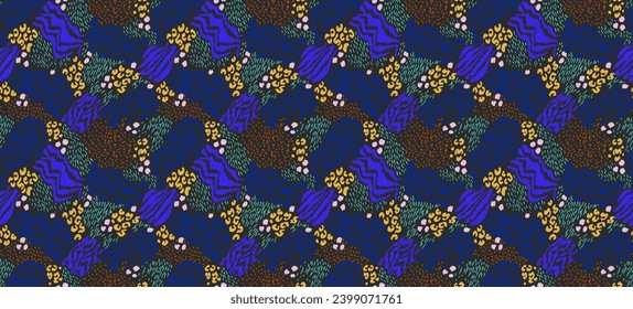 Creative collage of animal skins. Leopard, zebra, tiger. Wool and skin of wild animals. Fashionable modern pattern for wallpaper and fabric. Exotic print in different colors in flat style.