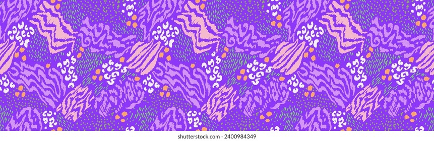 Collage creativo de pieles animales. Leopardo, cebra, tigre. Lana y piel de animales salvajes. Diseño moderno y de moda para papel pintado y tela. Impresión exótica en diferentes colores de estilo plano.