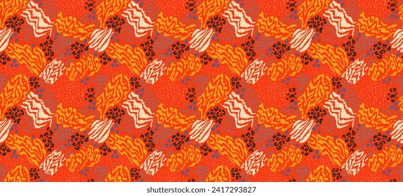 Creative collage of animal skins. Leopard, zebra, tiger. Wool and skin of wild animals. Fashionable modern pattern for wallpaper and fabric. Exotic print in different colors in flat style.