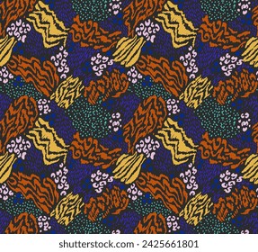 Creative collage of animal skins. Leopard, zebra, tiger. Wool and skin of wild animals. Fashionable modern pattern for wallpaper and fabric. Exotic print in different colors in flat style.