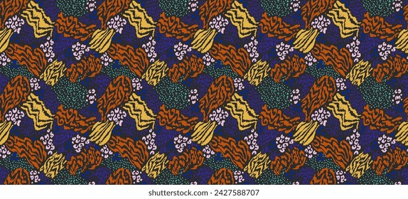 Creative collage of animal skins. Leopard, zebra, tiger. Wool and skin of wild animals. Fashionable modern pattern for wallpaper and fabric. Exotic print in different colors in flat style.