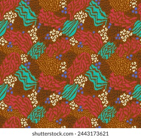 Creative collage of animal skins. Leopard, zebra, tiger. Wool and skin of wild animals. Fashionable modern pattern for wallpaper and fabric. Exotic print in different colors in flat style.
