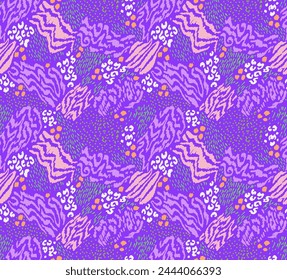 Creative collage of animal skins. Leopard, zebra, tiger. Wool and skin of wild animals. Fashionable modern pattern for wallpaper and fabric. Exotic print in different colors in flat style.