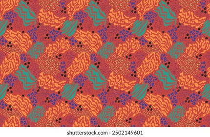 Creative collage of animal skins. Leopard, zebra, tiger. Wool and skin of wild animals. Fashionable modern pattern for wallpaper and fabric. Exotic print in different colors in flat style.