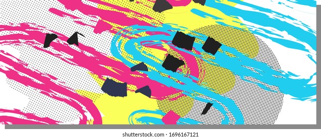 Creative collage art header with different shapes and textures. . Contemporary art. Abstract hand drawn elements. Trendy graphic design for brochure, flyer, cover or header. EPS10 vector. Isolated.
