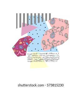 Creative  appliqué collage with different textures and patterns. Modern graphic design. Vector illustration