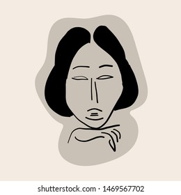 Creative collage with line face in abstract style, shapes elements. Beauty vintage composition. 