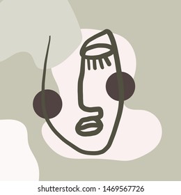 Creative collage with line face in abstract style, shapes elements. Beauty vintage composition. 