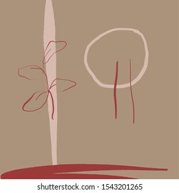 Creative collage template with leaves, contemporary scribble and shapes. Design for social media post and promotion in hand painted abstract modern trendy style. Event template, print for stationery. 
