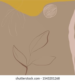 Creative collage template with leaves, contemporary scribble and shapes. Design for social media post and promotion in hand painted abstract modern trendy style. Event template, print for stationery. 