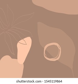 Creative collage template with leaves, contemporary scribble and shapes. Design for social media post and promotion in hand painted abstract modern trendy style. Event template, print for stationery. 