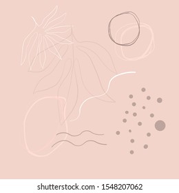 Creative collage template with leaves, contemporary scribble and shapes. Design for social media post and promotion in hand painted abstract modern trendy style. Event template, print for stationery. 