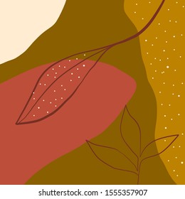 Creative collage template with leaves, contemporary scribble and shapes. Design for social media post and promotion in hand painted abstract modern trendy style. Event template, print for stationery. 