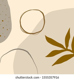 Creative collage template with leaves, contemporary scribble and shapes. Design for social media post and promotion in hand painted abstract modern trendy style. Event template, print for stationery. 