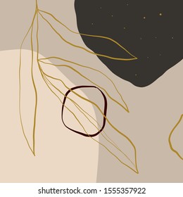 Creative collage template with leaves, contemporary scribble and shapes. Design for social media post and promotion in hand painted abstract modern trendy style. Event template, print for stationery. 