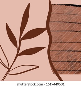 Creative collage template with leaves, contemporary scribble and shapes. Design for social media post and promotion in hand painted abstract modern trendy style. Event template, print for stationery. 