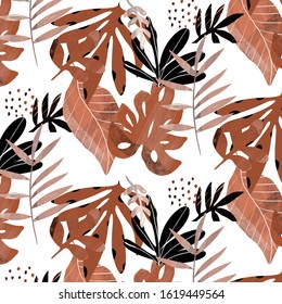 Creative collage template with leaves, contemporary scribble and shapes. Design for social media post and promotion in hand painted abstract modern trendy style. Event template, print for stationery. 