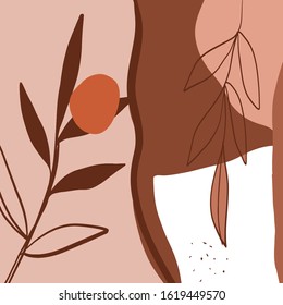 Creative collage template with leaves, contemporary scribble and shapes. Design for social media post and promotion in hand painted abstract modern trendy style. Event template, print for stationery. 