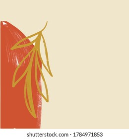 Creative collage template with leaves. Simple social print media frame for promotion. Contemporary abstract shapes and scribble. Abstract minimalist nordic poster for home decor. 
